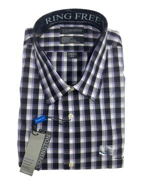 Covington Men Long Sleeve Dress Shirt Classic Fit Button Down Plaid Purple White